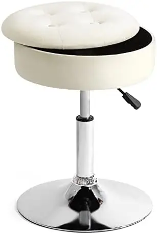 

Vanity Stool, Vanity Chair for Makeup Room 360° Swivel Adjustable Stool, Round Ottoman Velvet Storage Makeup Chair with Removea