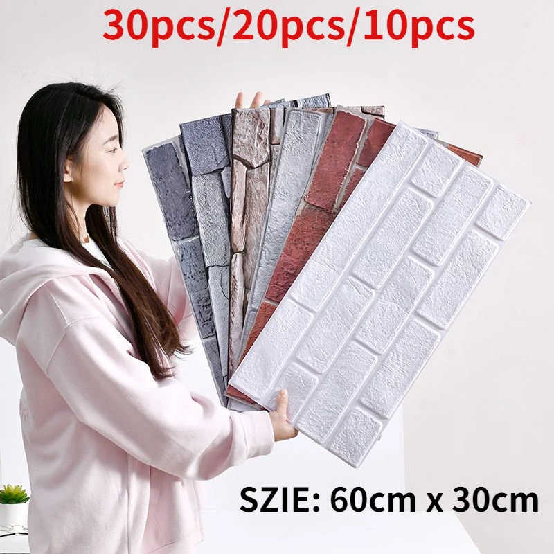 

30pcs /20pcs/10pcs Self-adhesive Waterproof Retro Brick Pattern Tile Wall Stickers ForLiving Room Bathroom Toilet XPE Stickers.