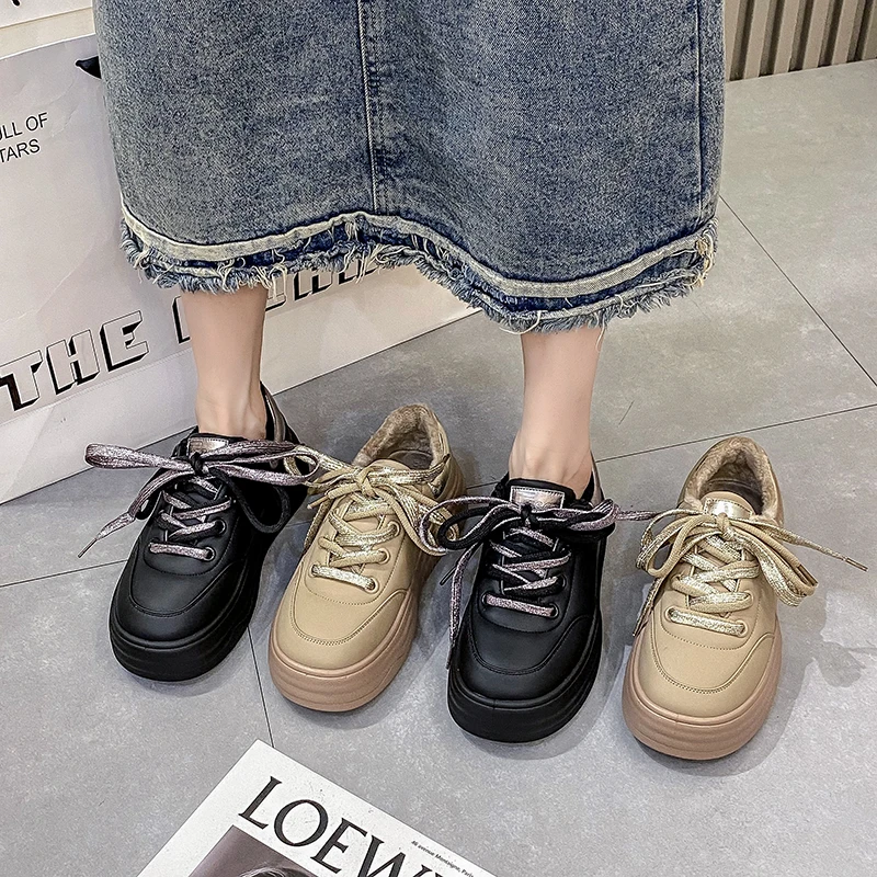 

Sports Shoes Lady Casual Female Sneakers Autumn Clogs Platform Round Toe Shallow Mouth Basket Fall Creepers Winter Leisure Solid