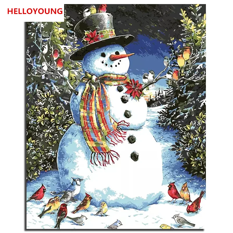 HELLOYOUNG расписанную Картина маслом с изображением снеговика птицы цифровая картина по номерам картина маслом s китайские картины-свитки домашний декор