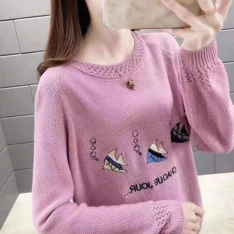 

Spring pullovers sweater 2023 new Korean loose and thin hollow collar sweater autumn versatile knitted bottoming sweater tops