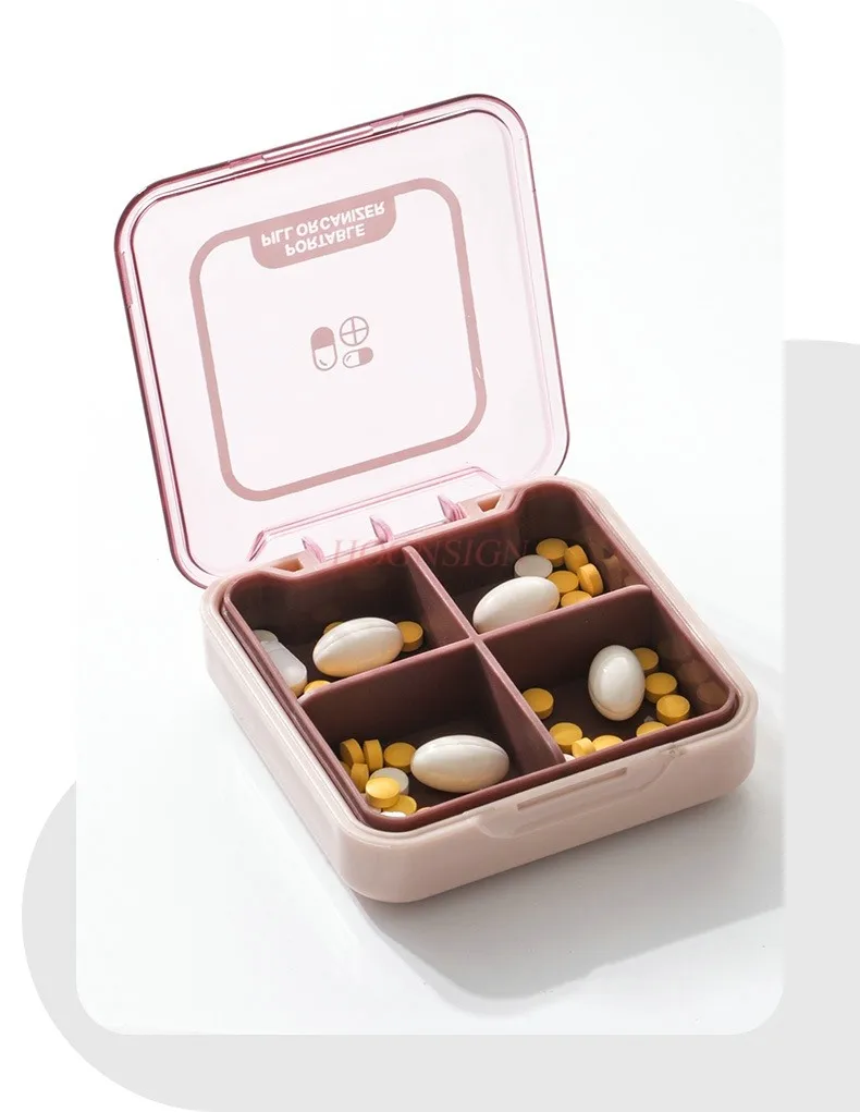 Портативный мини-контейнер для лекарств с четырьмя отделениями контейнер