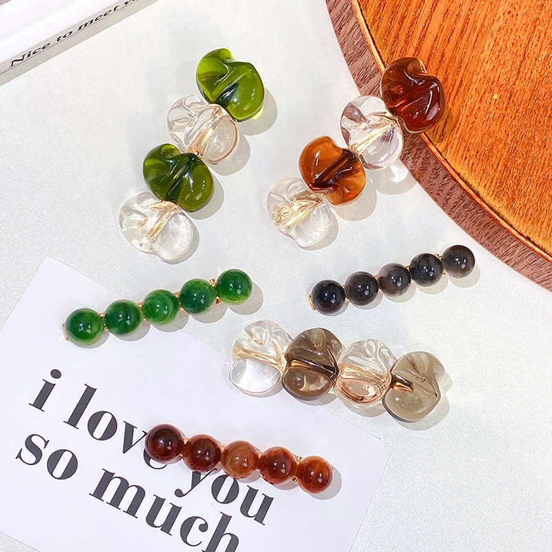 

2Pcs/Set Women Elegant Vintage Translucent Acrylic Crystal Geometric Hair Clips Side Hairpins Barrettes Fashion Hair Accessories
