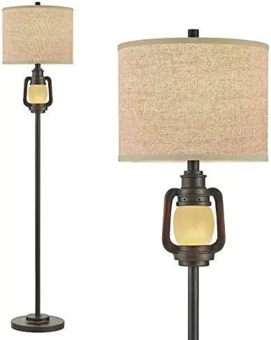 

Lamp for Living Room - Vintage Floor Lamp with Linen Fabric Hardback Shade - Perfect for Living Room, Bedroom, and Home Office D