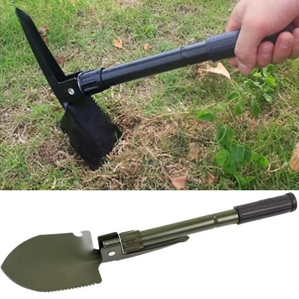 

Outdoor Collapsible Shovel With Compass Multifunctional Camping Shovel With Zipper Bag Anti-slip Handle Garden Tool