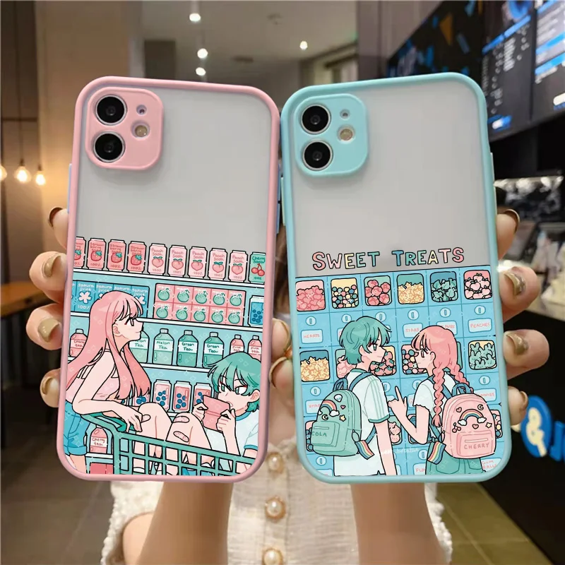 

Cartoon Boy Girl Couple Phone Case for iPhone 11 12 13 Mini 14 Pro Max 7 8 Plus SE 2020 X XR XS Shockproof Back Phone Cover Case