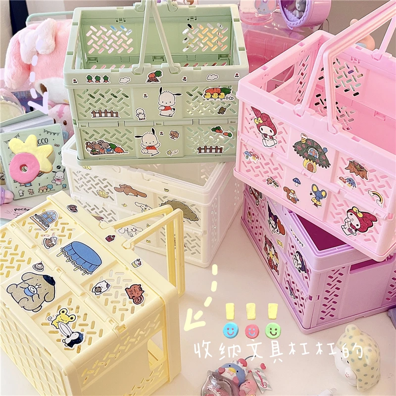 

Sanrios аниме Melody Kuromi Cinnamoroll корзина для хранения чехол Складная Настольная корзина для студентов кавайная коробка для хранения подарки