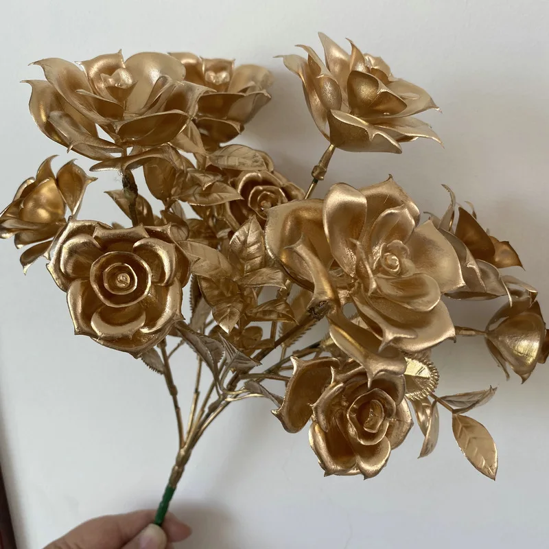 

Golden Artificial Plants Plastic Fake Flowers Scene Layout Christmas Wedding Flower Bouquet Decoration Accessories