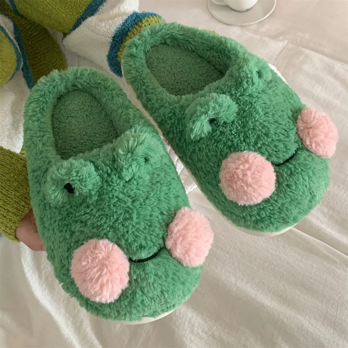

Funny Couple Lovely Frog Cotton Slippers Winter Student Anti Slip Warm Plush Home Slipper Men And Women Household Shoes 2023