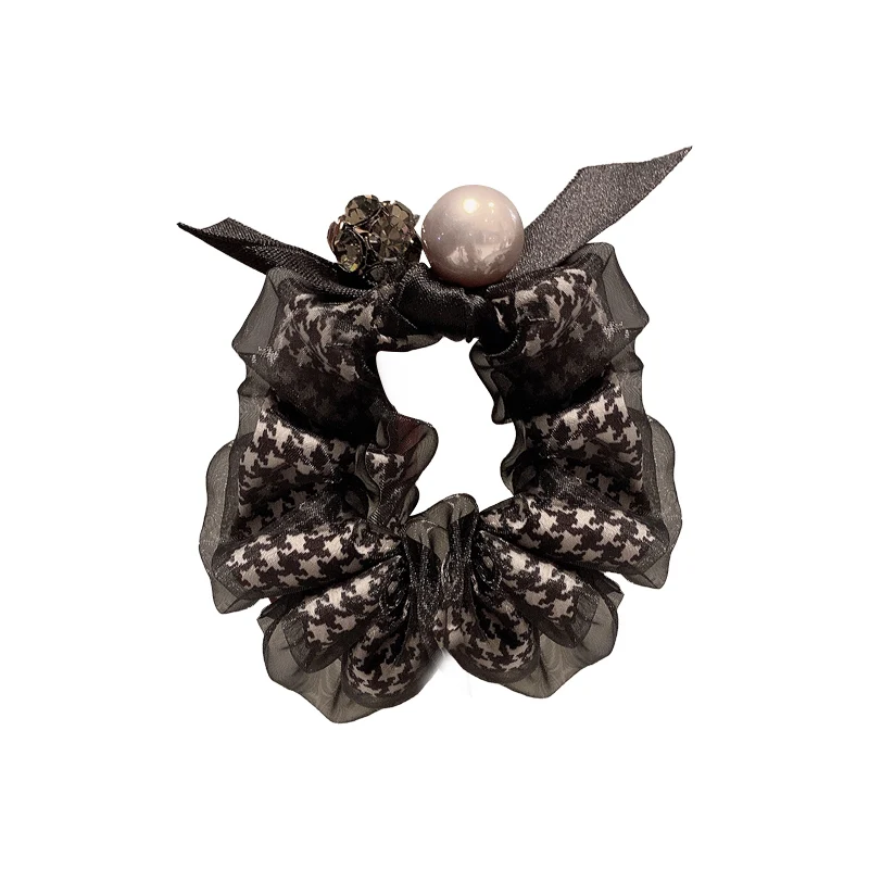 

YY Retro Temperament Voile Plaid Large Intestine Hair Ring Simple Bun Headband