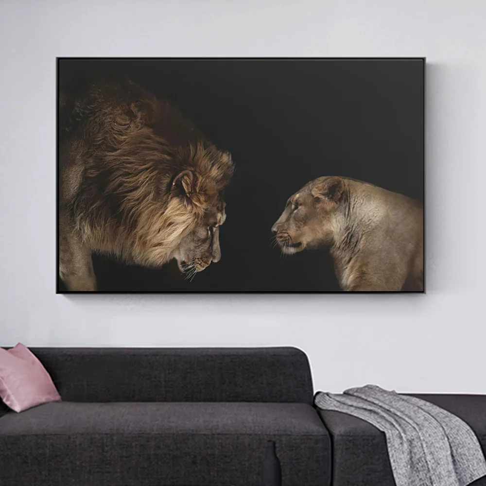 

Modern Decor African Lion Couple Wall Picture On Poster And Prints Animal Lioness Canvas Art Painting For Living Room Mural