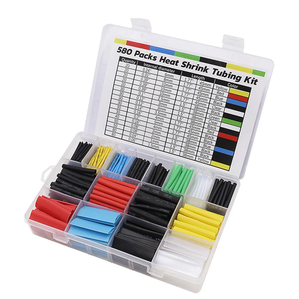 

580pc Thermoresistant Heat Shrinkable Tube Wrapping Kit Tubing Wire Cable Insulation Sleeve Polyolefin -55℃-125℃ Electrical Work