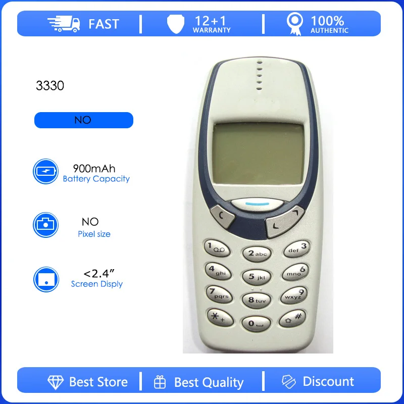 Фото Восстановленный оригинальный мобильный телефон 3330 2G с одной SIM-картой, разблокированный GSM 900/1800, с русской, арабской, ивритской клавиатурой, произведено в Финляндии №1