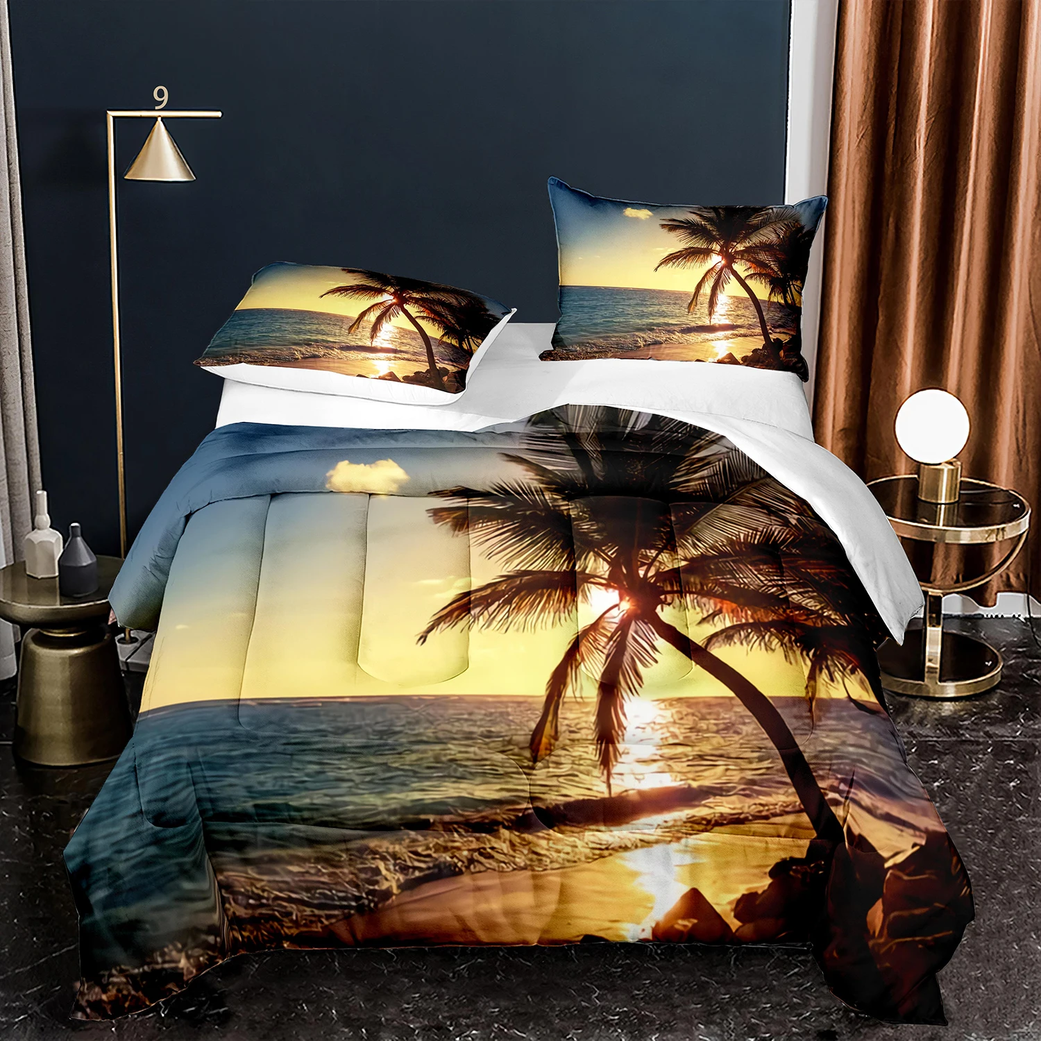 

Set King Size Beach Sunset Reef Natural Landscape Seaside Bedding Set Natural Scenery Theme Quilt Cover Luxury Duvet Cover