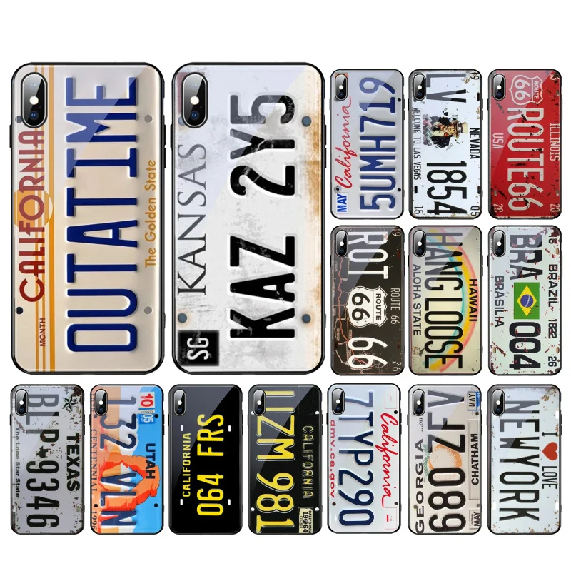 

Retro License Plate Glass Funda phone case For iphone 14 13 Pro Max 12 11 Pro Max XS XR X SE2 Mobile Phone Case