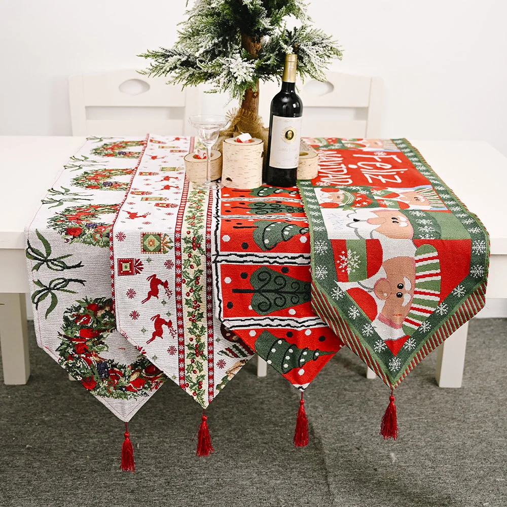 

Christmas Table Runner Santa Claus Elk Tree Wreath Printed Tablecloth Placemat Christmas Decorations for Home Ornaments New Year