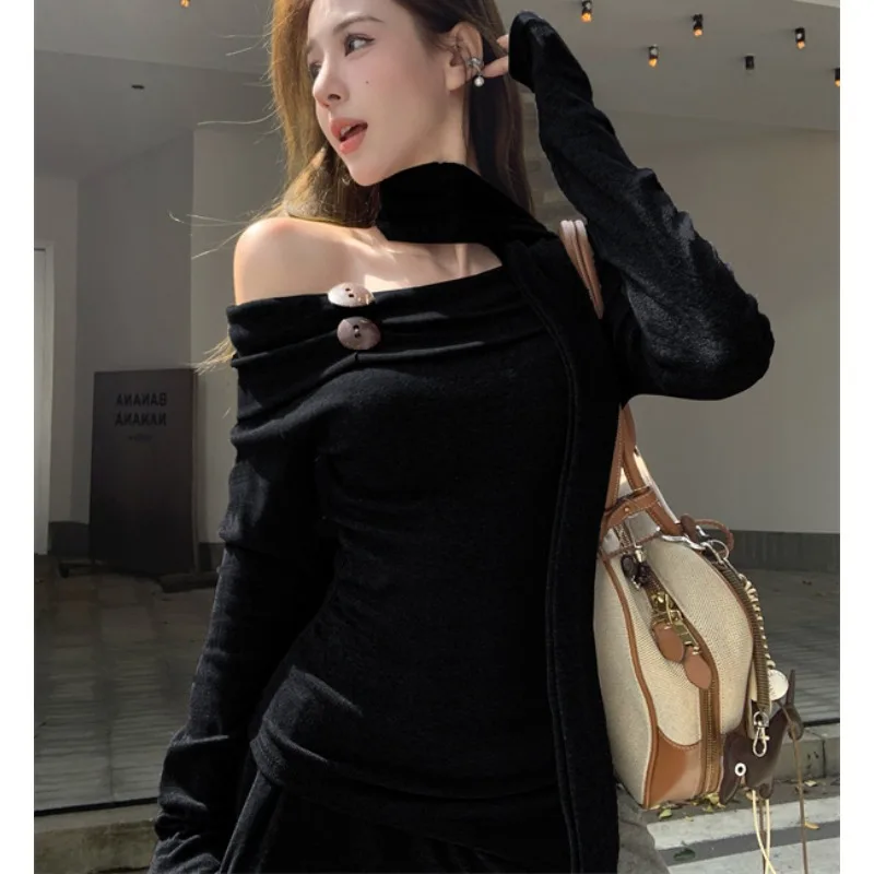 Новинка осени 2024 плиссированная сексуальная женская футболка с длинными