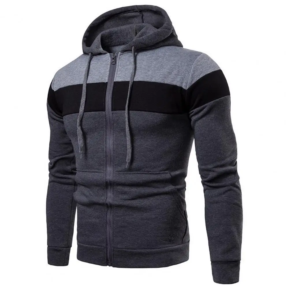 

Men's Fall Color Block Hoodie Jacket Hooded Drawstring Long Sleeve Pocket Zipper Sweatshirt Jacket