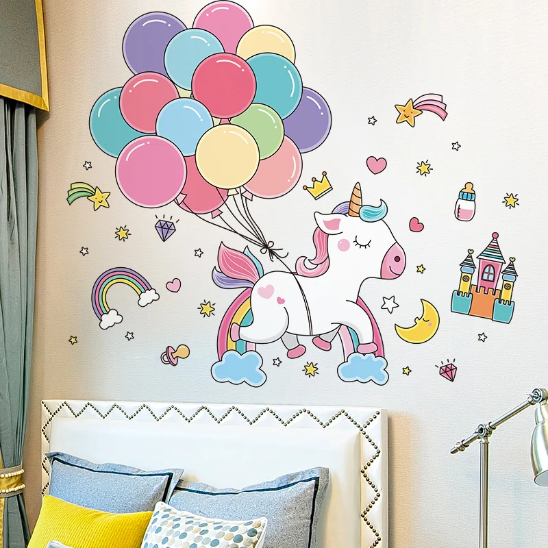 

Cartoon Balloons Wall Stickers DIY Unicorn Animals Wall Decals for Kids Bedroom Baby Room Children Nursery Home Decoration