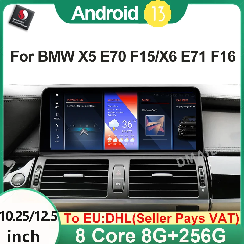 

Wireless Carplay Multimedia Player Car Radio Android Auto Qualcomm For BMW X5 X6 E70 E71 Stereo Screen GPS Navigation 4G Sim BT