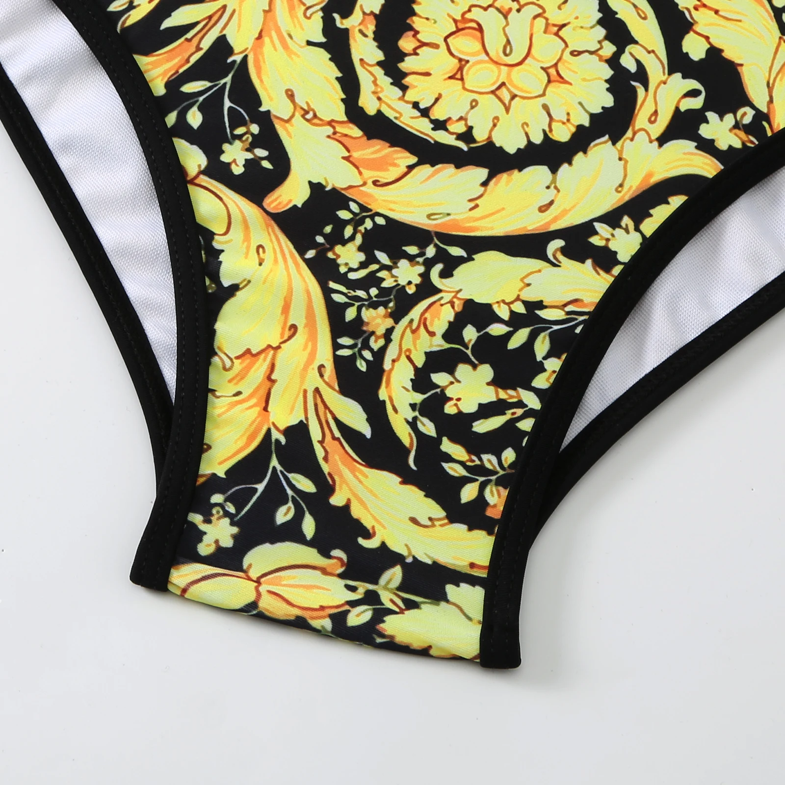 2023 Women Swimsuit With Cover up Summer Luxury Women Swimwear One-piece Sexy Bathing Suits Retro Golden Floral Print Beach Wear