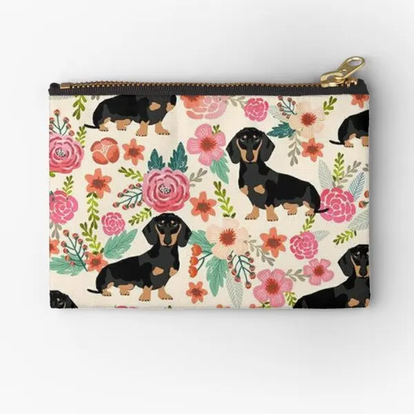 

Маленькие карманы на молнии собаки породы такса и цветы, чистые женские сумки для ключей, денег, монет, Мужская упаковка для хранения космет...