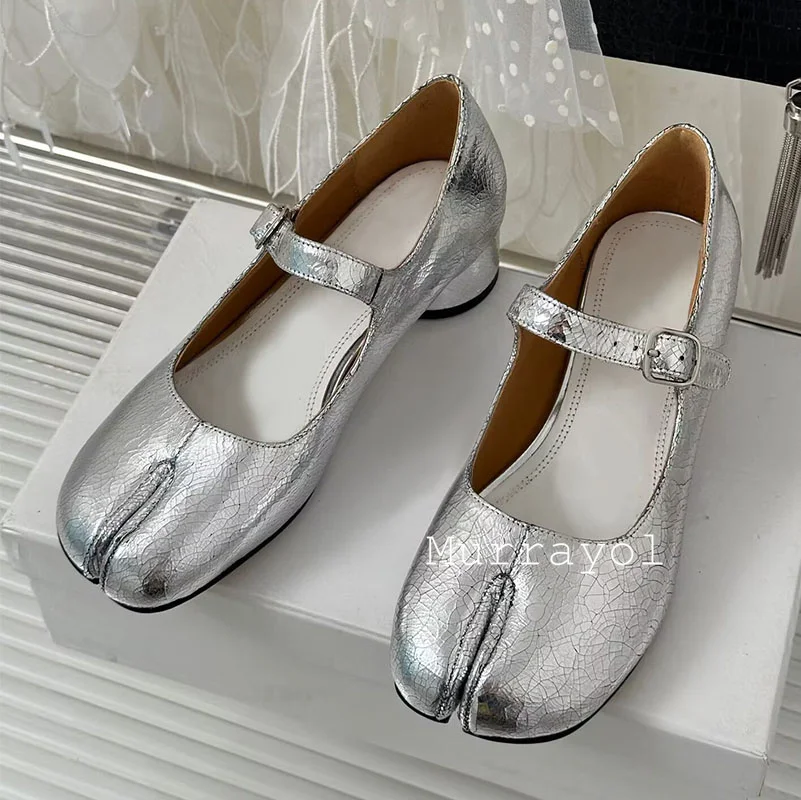 Новые однотонные туфли с раздельным носком женские Мэри Джейн из натуральной