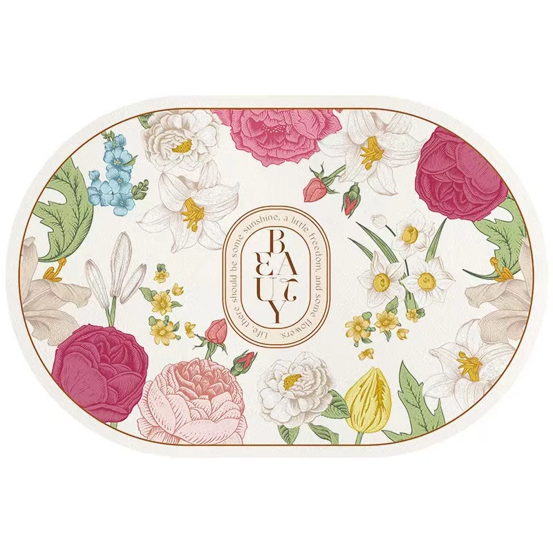 Овальный бархатный ковер VIKAMA 40x60 см садовый цветочный стиль ванная комната