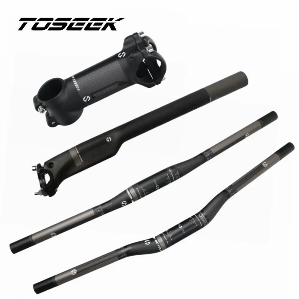 

TOSEEK Matte 3K Carbon Fiber Bicycle Bike Road MTB Bars Sets Parts Horizontal or One-shaped Handlebar + Stem + Seatpost