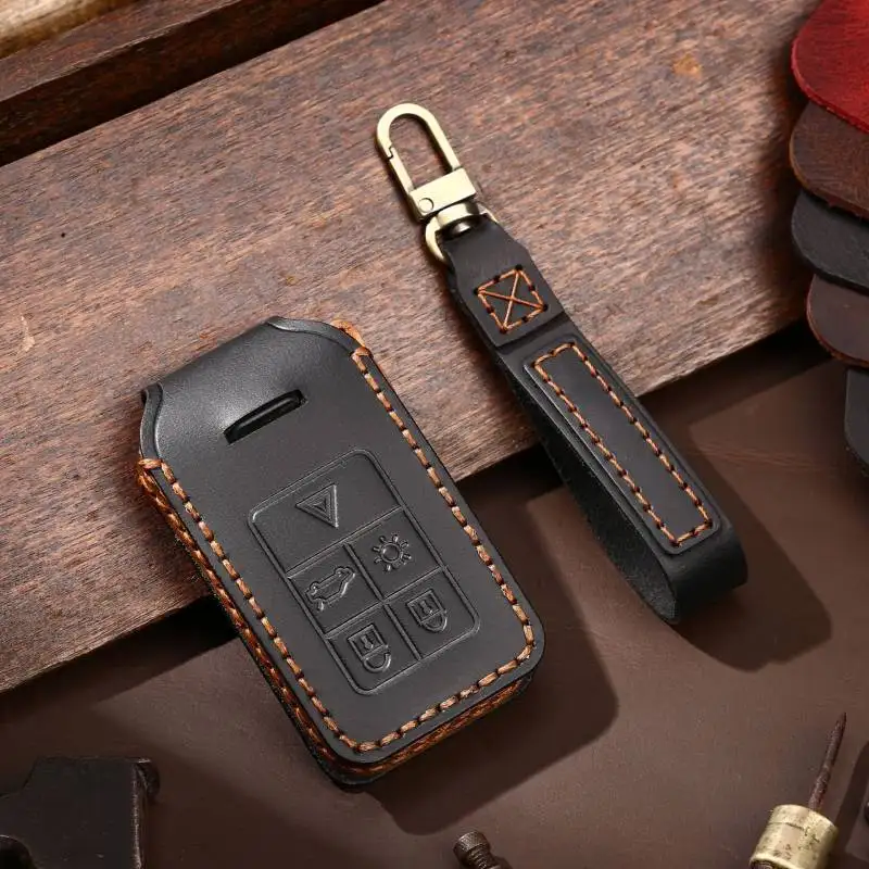 Leather Car Key Case Cover Fob Protector for Volvo S60 S80 V60 XC60 XC70 S60L S80L V40 XC90 5 6 Buttons Holder Keyring Shell Bag