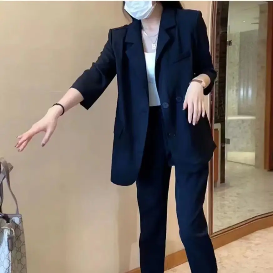 Large Size Suit Female 2023 New Korean Version of The Fashionable Temperament Back Split Casual Pants Two