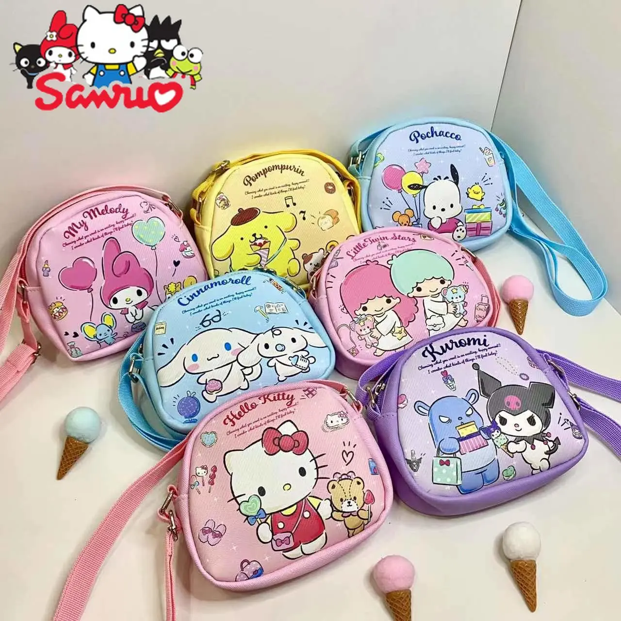 

Sanrio Melody Kuromi Hello Kitty Cinnamoroll почтовая мультяшная Детская сумка через плечо, универсальная Повседневная сумка через плечо из искусственной кожи, кошелек для монет