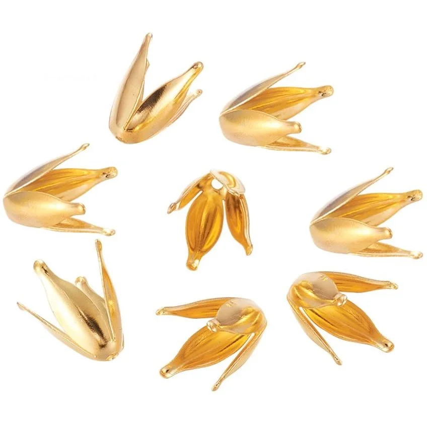 

1000 Pcs 4-Petal Iron Flower Bead Caps Golden 13x7x7mm Hole: 1mm