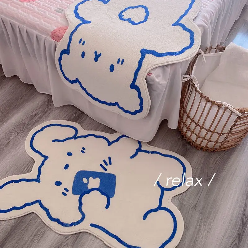 

Коврик плюшевый нескользящий в японском стиле, мультяшный рисунок милого кролика для детской комнаты, домашний декор для девочек, ковер раз...