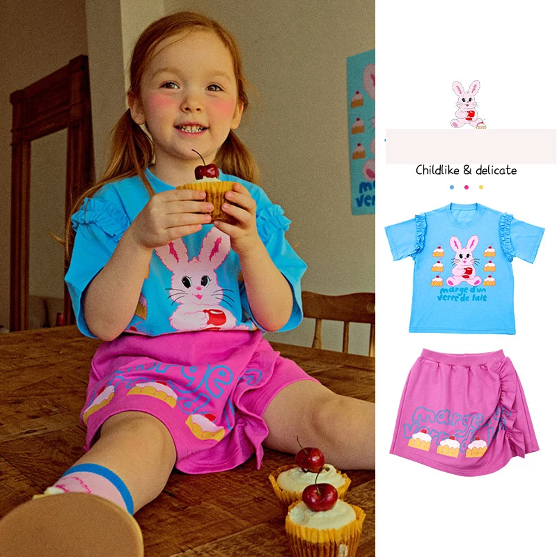 

Cartoon Girls Tshirt Shorts Sets 2023 Summer Designer Cotton Rubbit Print Tee Shorts for Little Girls Summer Cloth