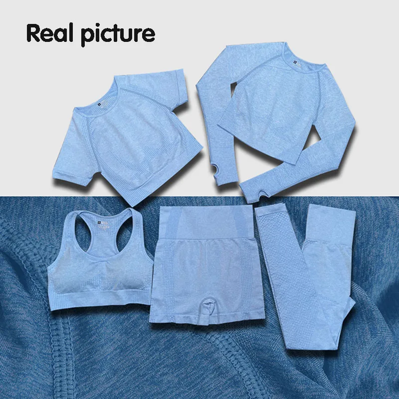 Женский бесшовный спортивный костюм из топа и легинсов цвета в ассортименте