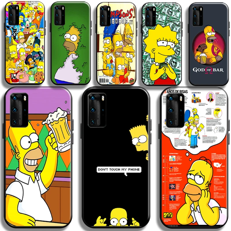 

Funny Homer Simpson Family Phone Case For Huawei P40 P40 Pro Lite 5G Back Carcasa Liquid Silicon Coque Shockproof Cases Soft