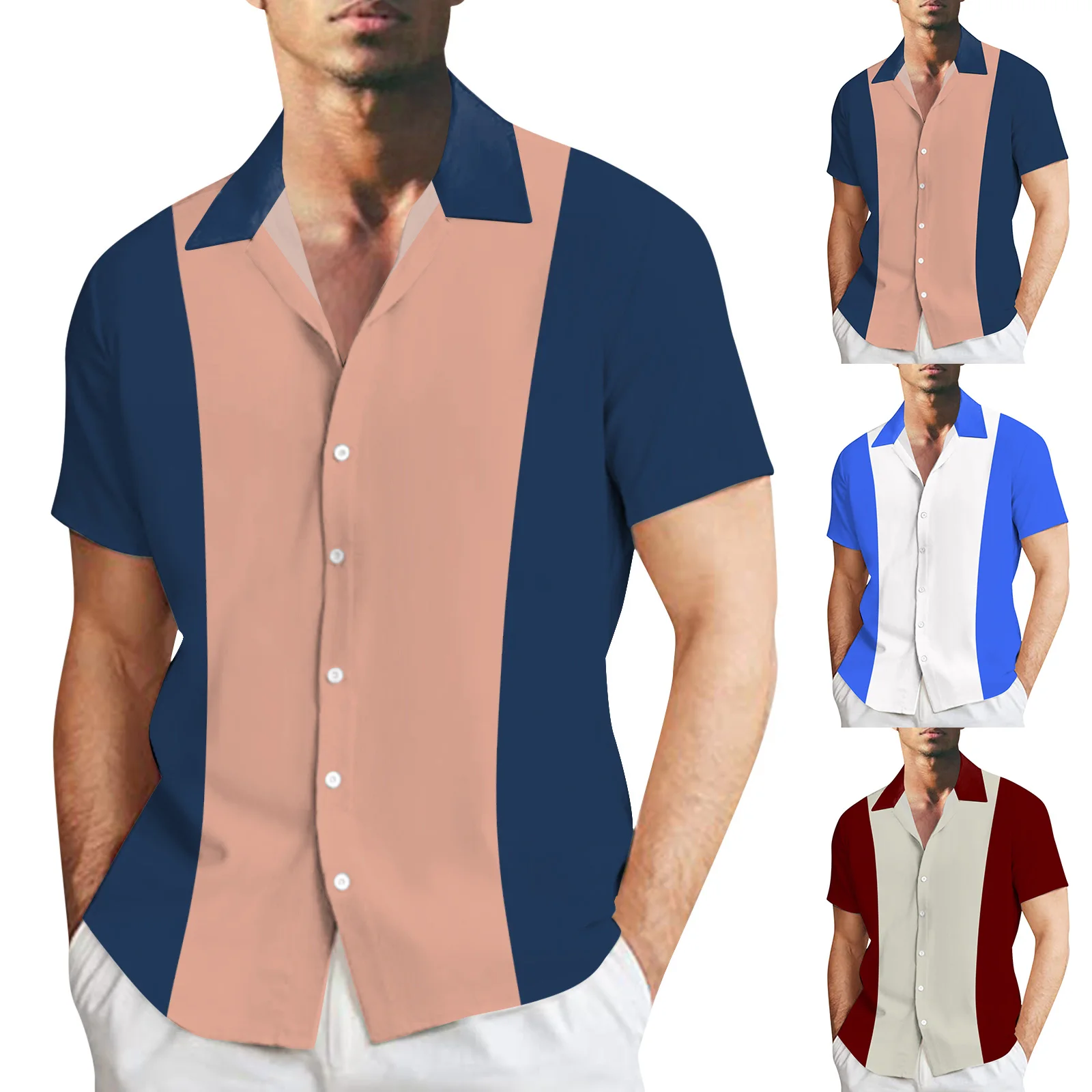 

Mens 3D Digital Printed Stripe Stitching Summer Short Sleeved Shirt Casual Shirt Flower business Clothing
