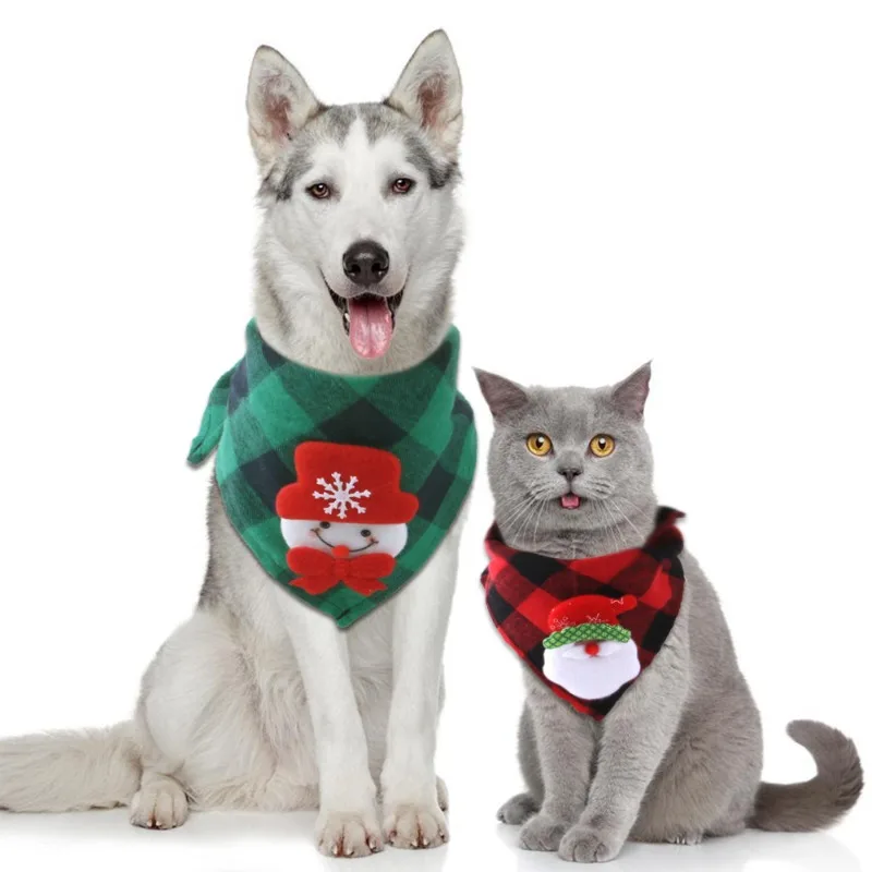 Red And Green Plaid Dog Bib Cat Triangle Towel Pet Accessories