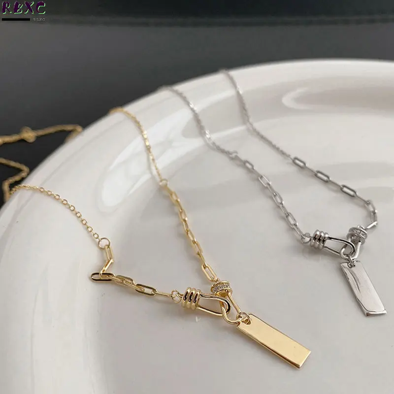 

RXBC 2022 new Korean temperament long Sterling Silver Necklace women's summer versatile simple ins cool style collarbone chain