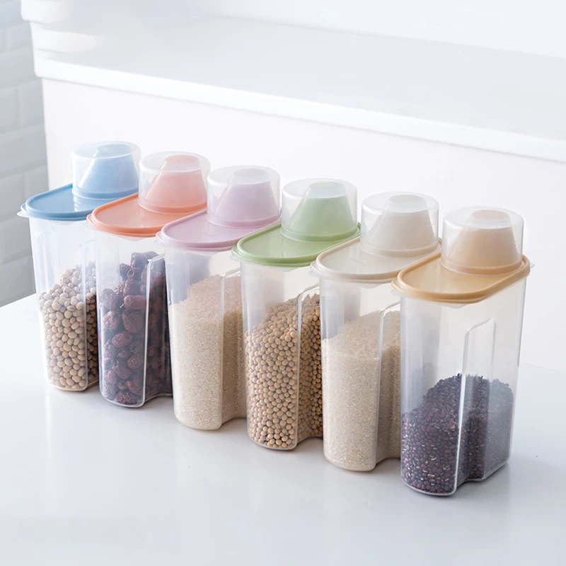 

PP Food Storage Box Plastic Clear Container Set with Pour Lids Kitchen Storage Bottles Jars Dried Grains Tank 1.9L-2.5L