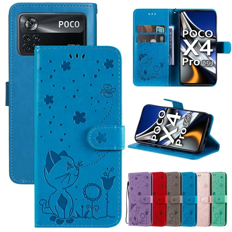 

Leather Flip Wallet Case For POCO F1 F2 F3 F4 GT X3 NFC X4 C40 M3 M4 Pro 4G 5G Protect Cover for Xiaomi Redmi Note 11 Back Coque