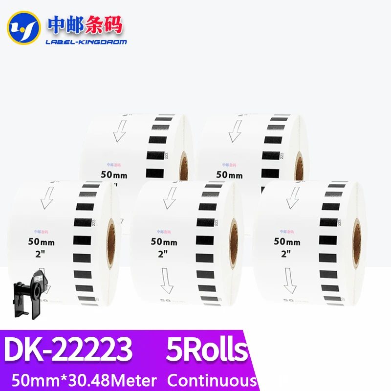 

5 Refill Rolls Generic DK-22223 Label 50mm*30.48M Continuous Compatible for Brother Thermal Printer White Color DK-2223 DK22223