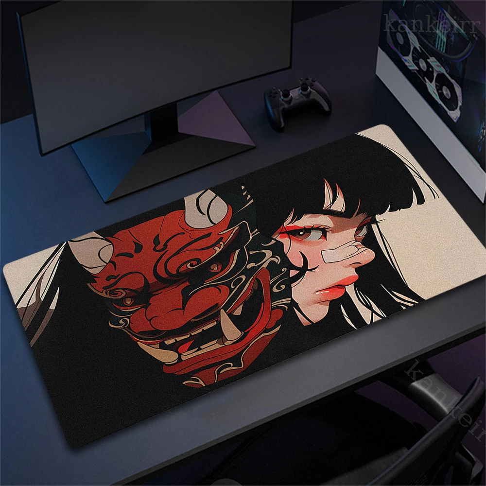 Фото Большой игровой коврик для мыши Oni Mask с фиксирующимся краем, профессиональный компьютерный коврик для мыши, коврик для игры в аниме Mausepad XXL для девочек, коврик с принтом HD №2