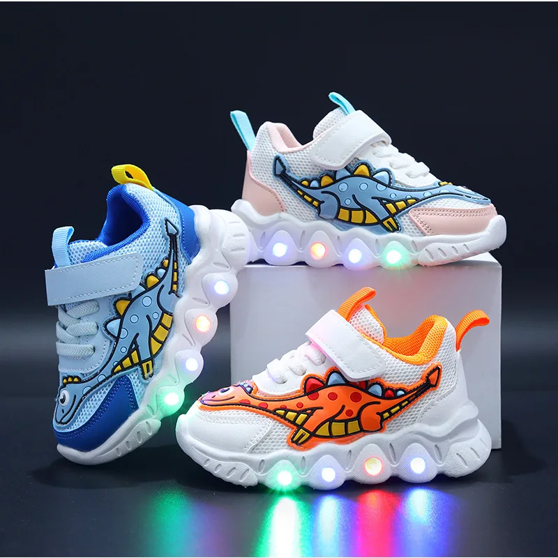 New Lovely Cartoon Boys Girls Shoes LED Colorful Lighting Kids Sneakers Infant Tennis High Quality Children Casual Shoes
