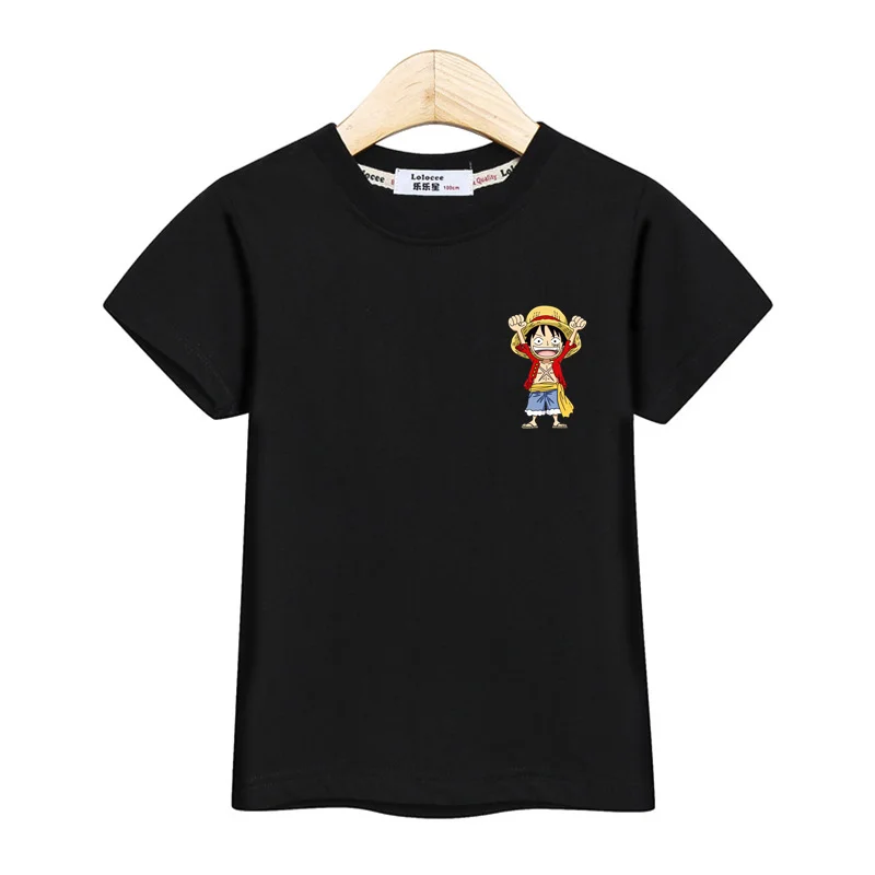 Kids Thin Cotton T-shirt Luffy Straw Hat Printed Shirt Boys Short Sleeve Tops Anime O-neck Clothes