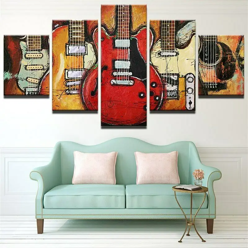 

Abstract Guitars Music 5 Piece canvas Wall Art Print Poster Home Decor HD Print Pictures No Framed 5 Panel Room Decor Paintings
