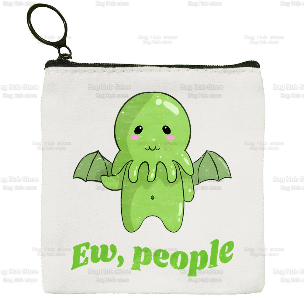 Cthulu And Lovecraft Ew People Canvas Coin Purse Coin Purse Collection Canvas Bag Small Wallet Zipper Key Bag Hand Gift