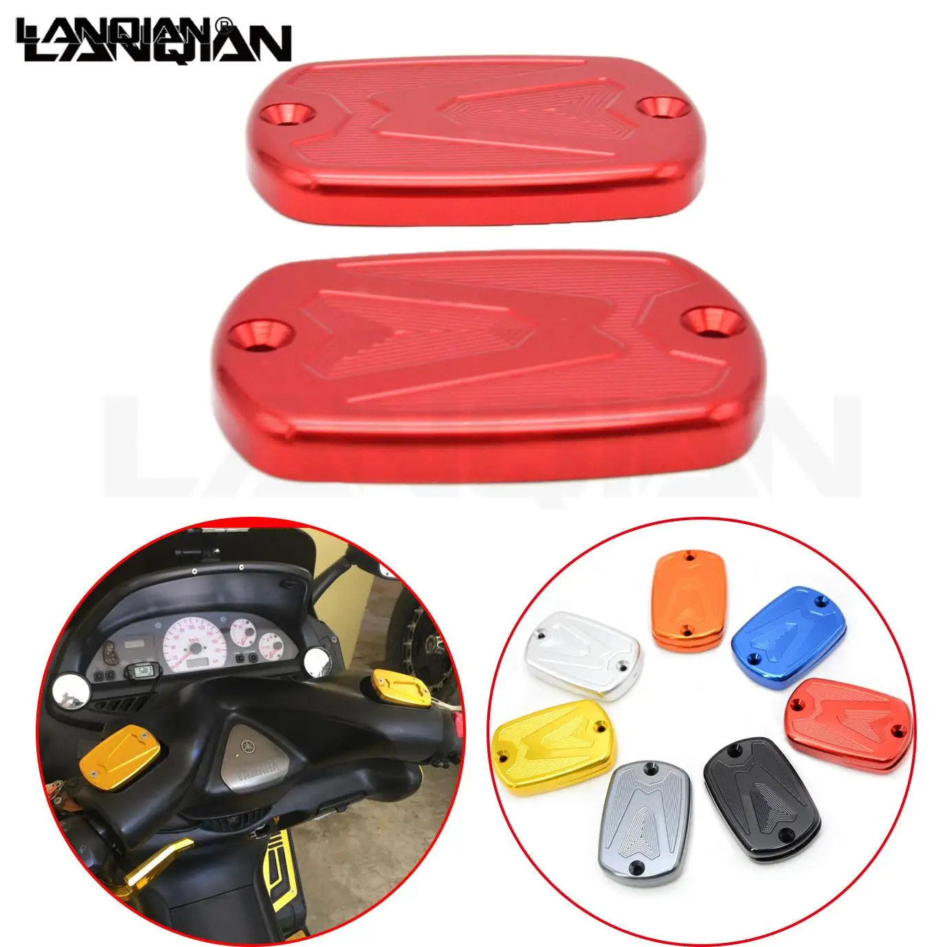 

2 Pieces CNC Aluminum Motorcycle Brake Fluid Fuel Reservoir Tank Cap Cover For YAMAHA TMAX530 TMAX500 T-MAX530 TMAX 500 530