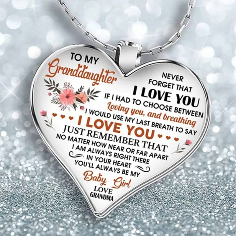 

Grandma Heart Shape Cabochon Glass Pendant Necklace For My Granddaughter I Love You Family Necklace Jewelry Christmas Graduates